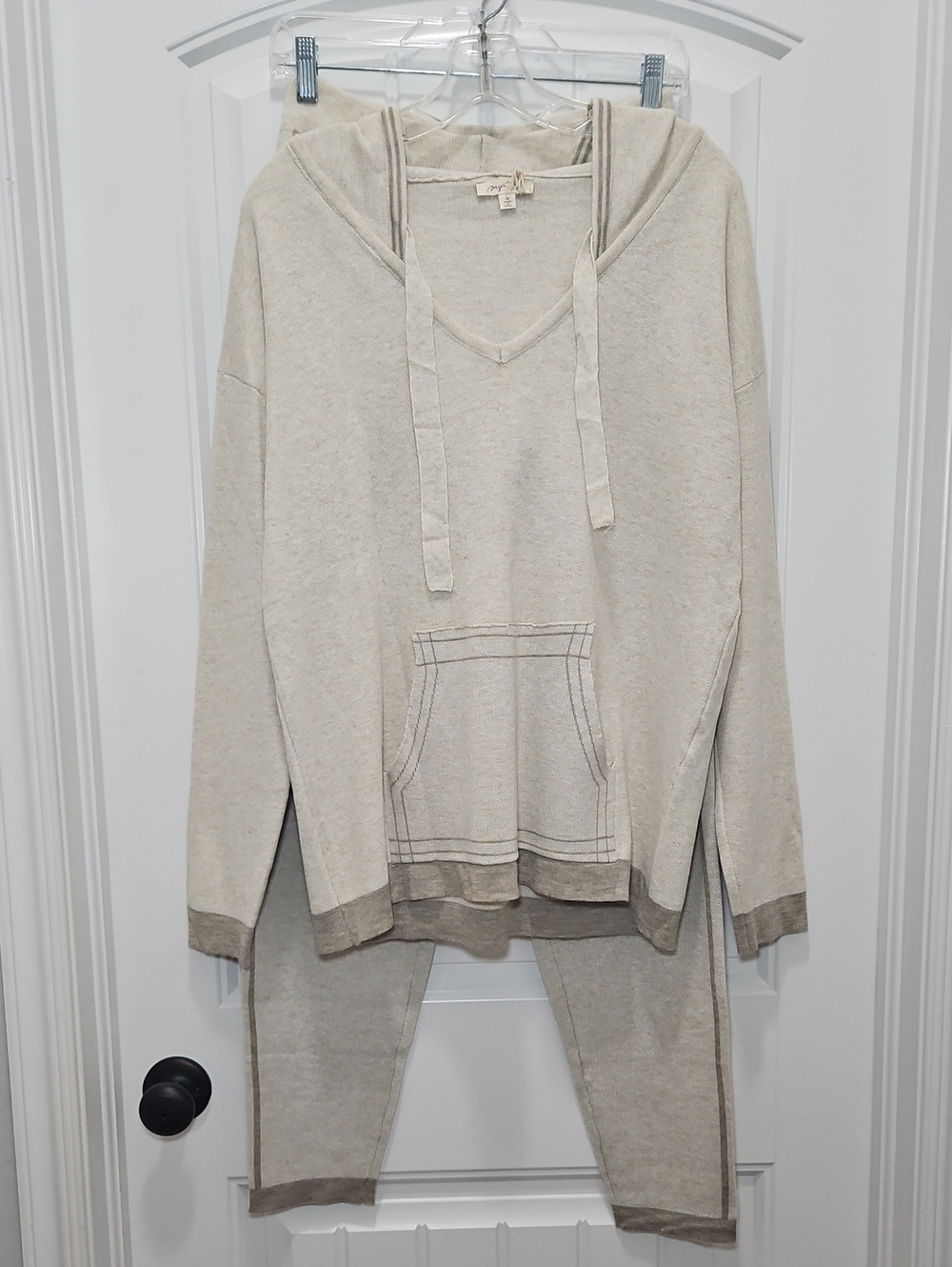 Mystree Cream/Tan Knit Hoodie & Jogger Set Medium New Luxury Loungewear
